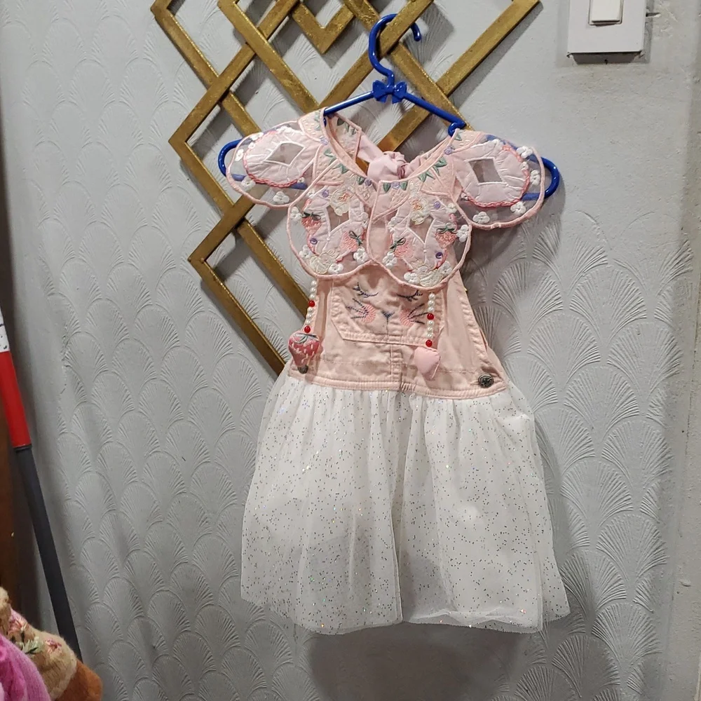 Vtg OshKosh B'gosh Peach pink white Vestbak Dress
